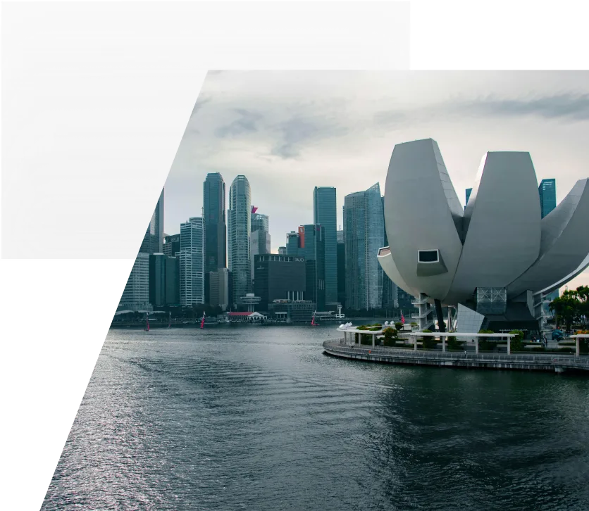 Singapore Skyline inside grey geometric shapes
